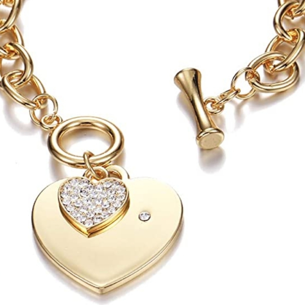 ❤Gift Alert❤ Crystal Heart Charm Link Bracelet